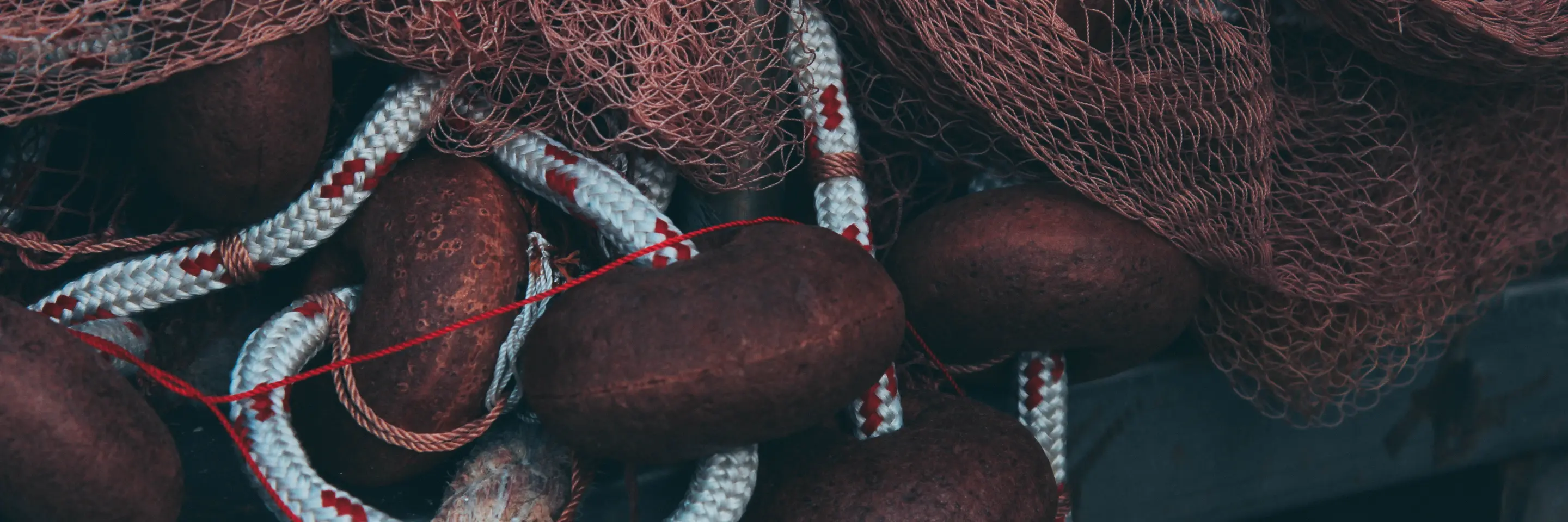 Fishing nets and ropes close up