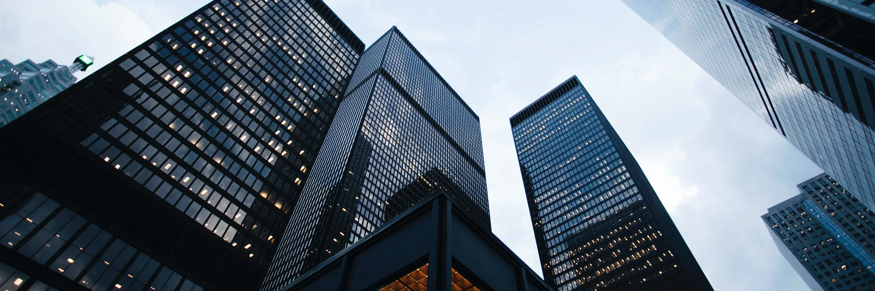 View of skyscrapers as seen from the ground looking up 