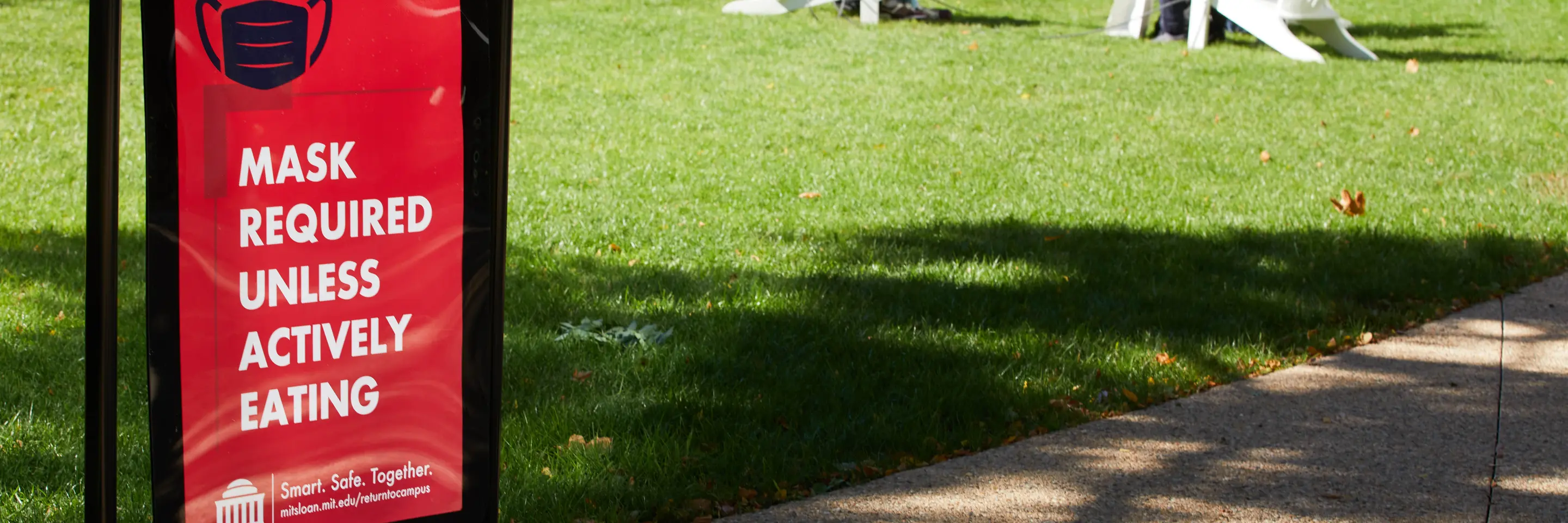 A photo of COVID precautions on campus