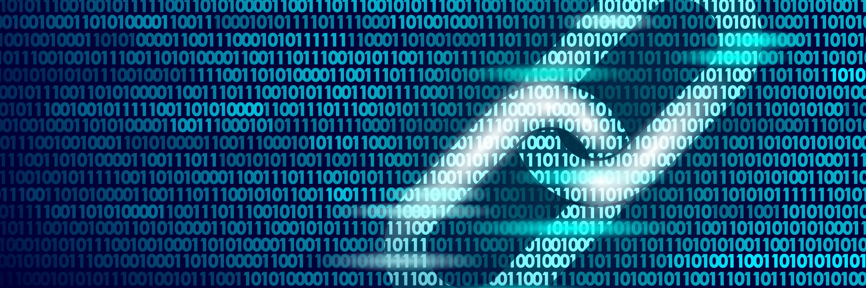 A graphical representation of binary code and blockchain.