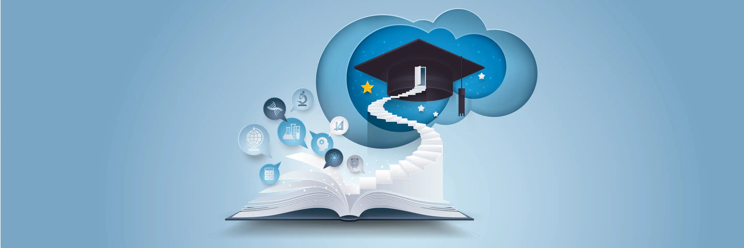A book of many subjects leads like a staircase to college graduation.