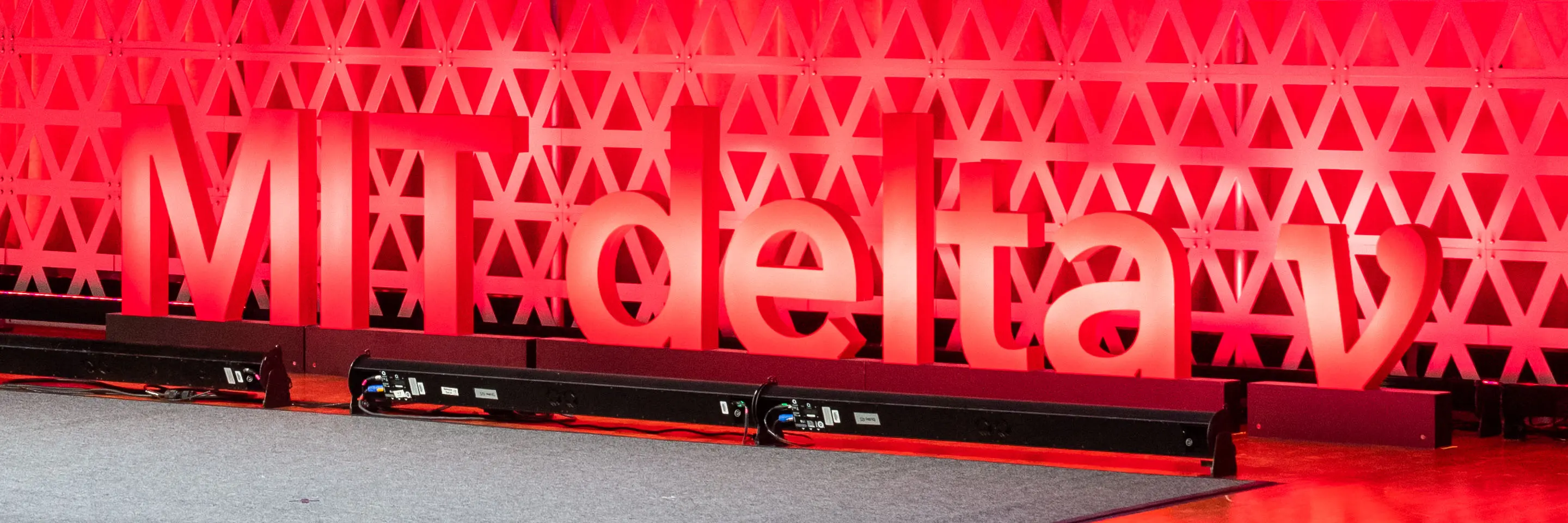 The stage at MIT delta v Demo Day