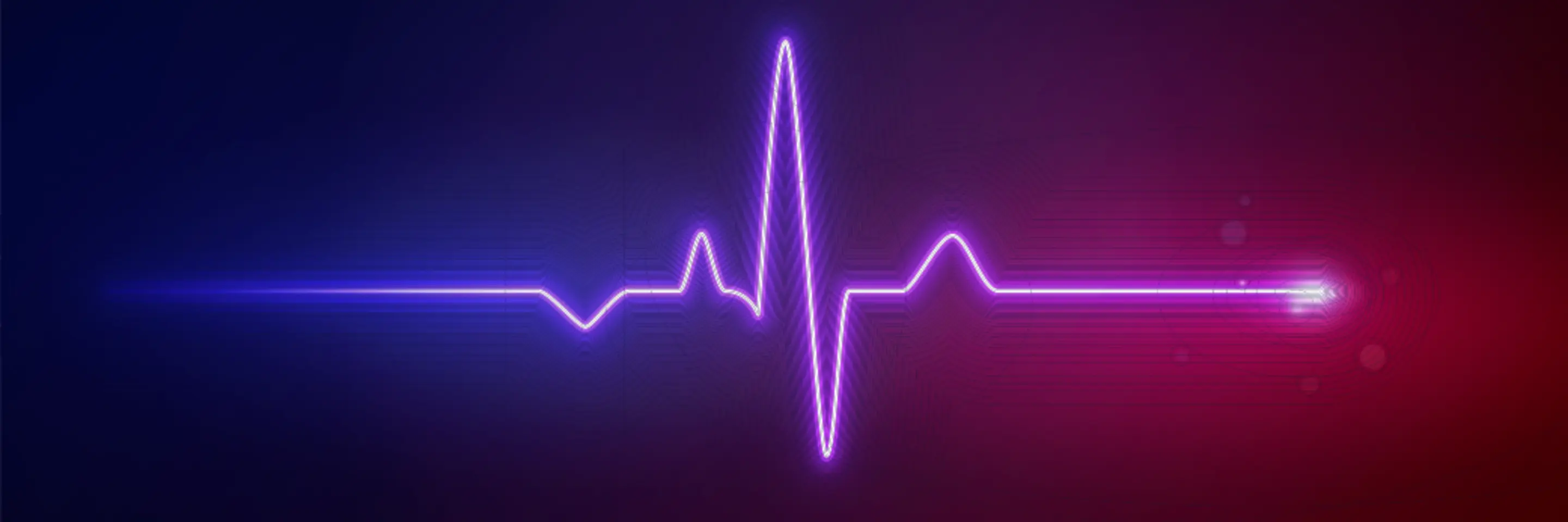 Stylized blue, purple, and red ECG reading on black background