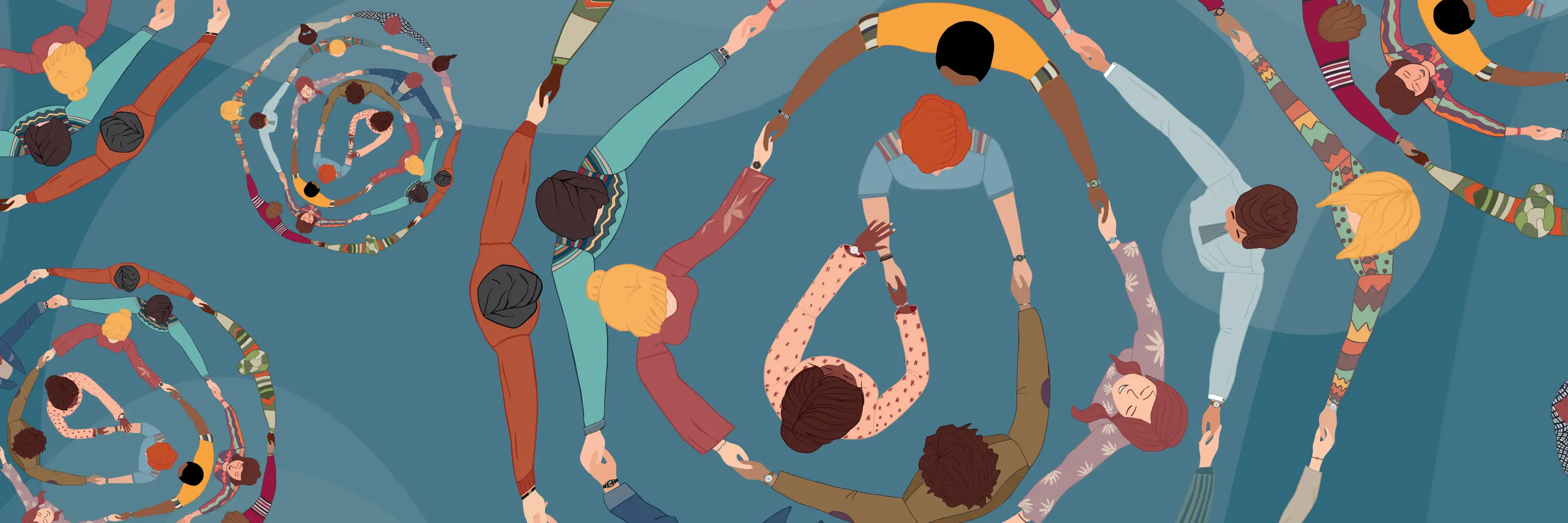 Illustration of people forming circle by holding hands