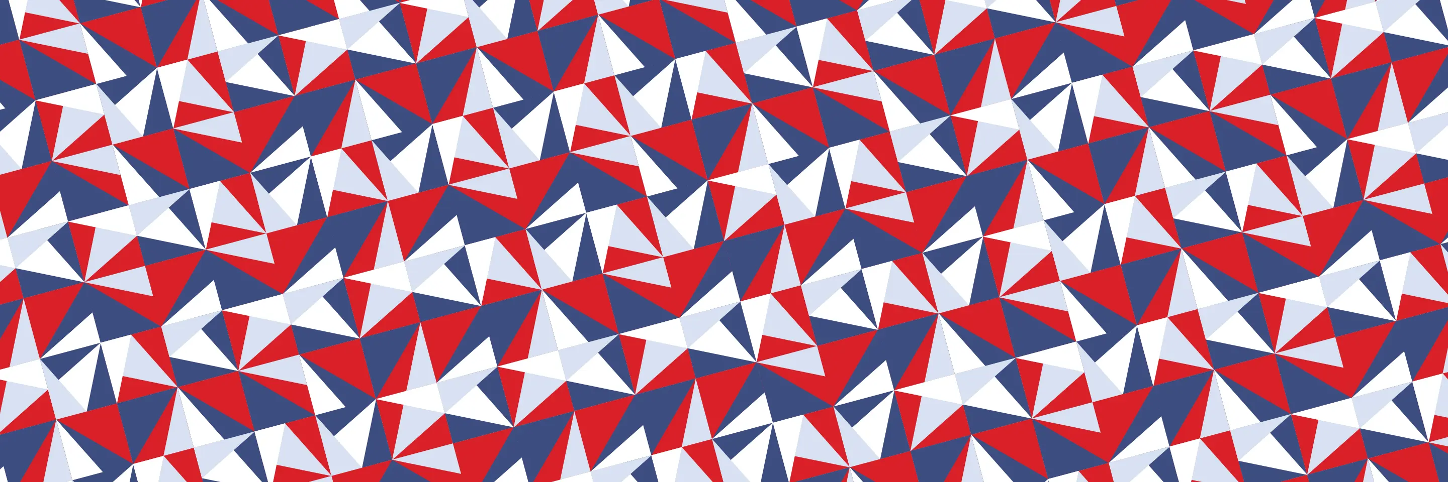 Horizontal banner with patriotic geometric pattern.