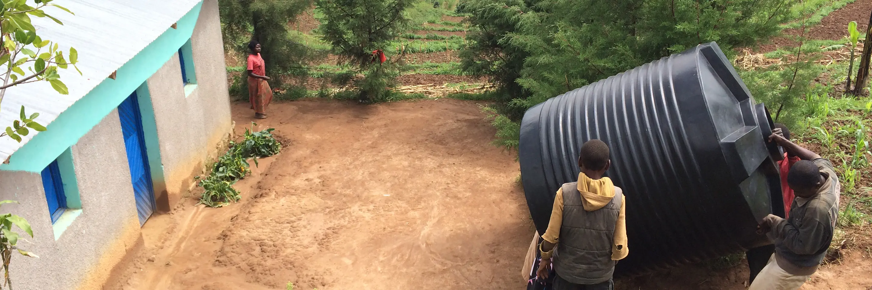 March 25, 2015. Gicumbi, Rwanda. Water tank installation.