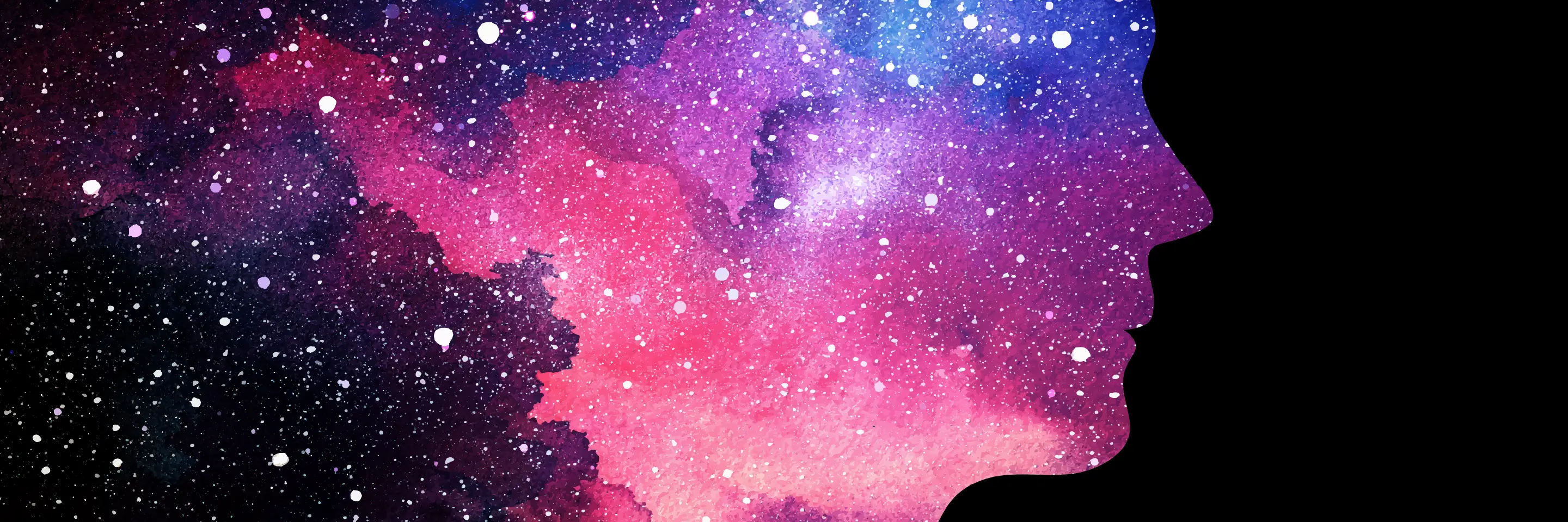 Illustration of human head on starry space background.
