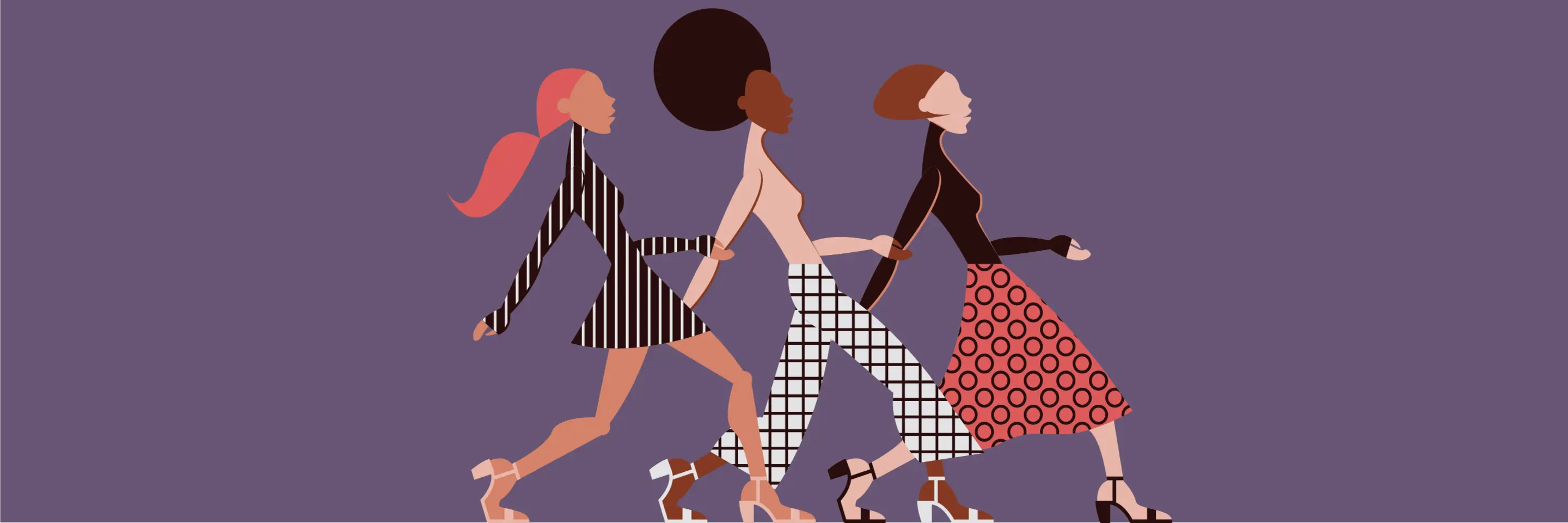 Graphic of diverse women walking the catwalk.