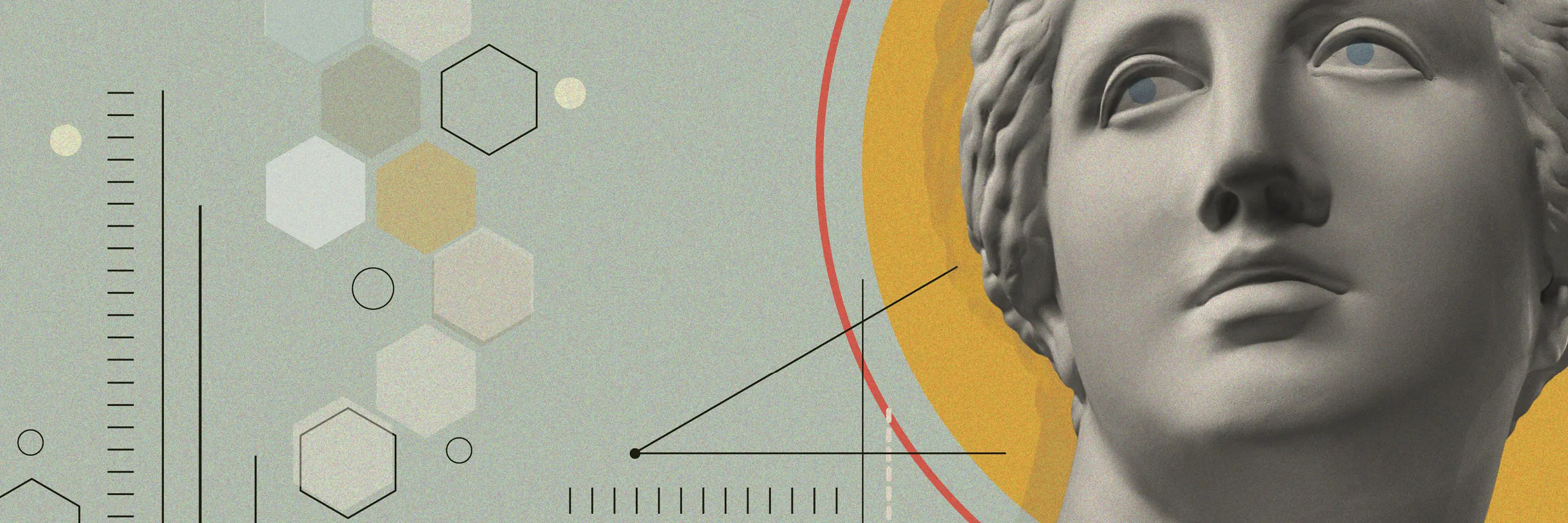 Art collage with geometric shapes and Venus sculpture.