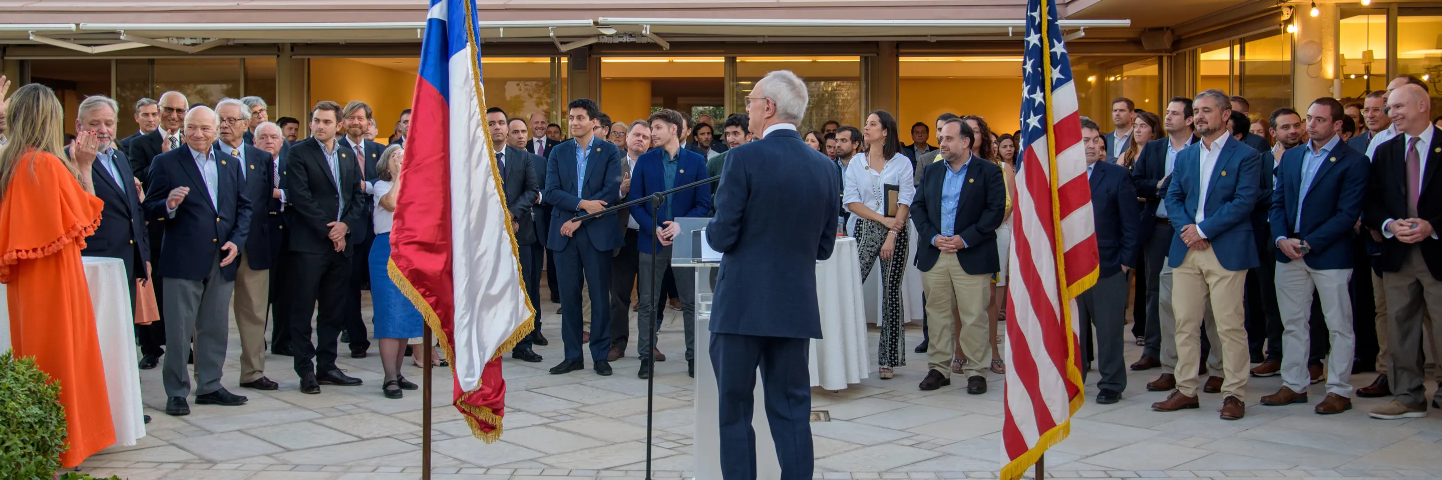 MIT President Emeritus L. Rafael Reif addresses the crowd in Santiago