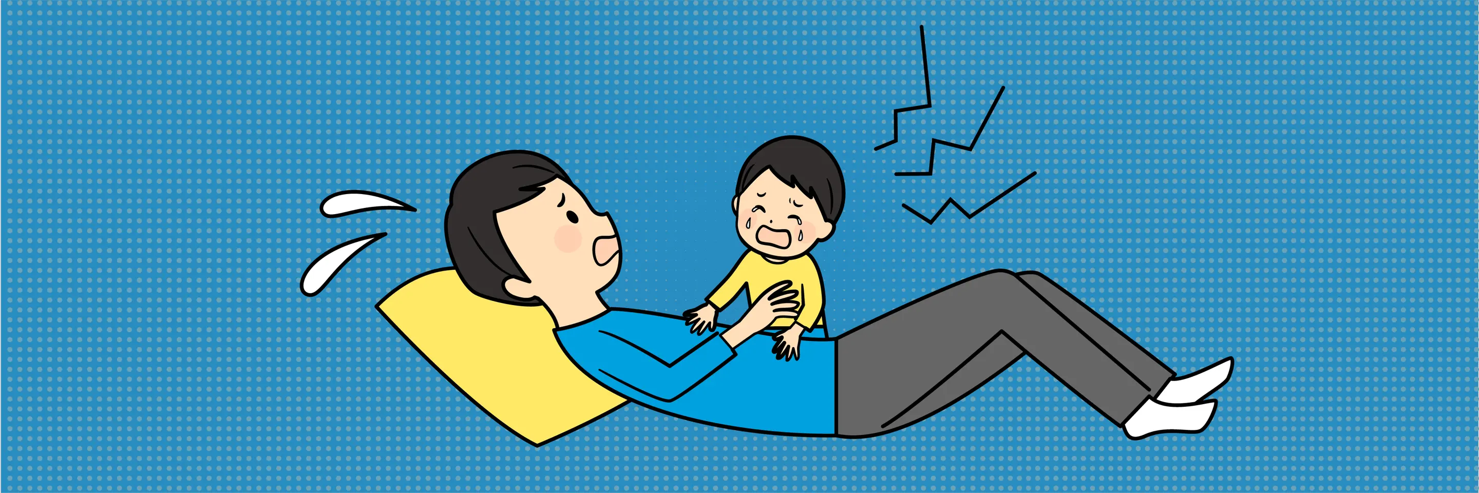 Distressed father holds crying child