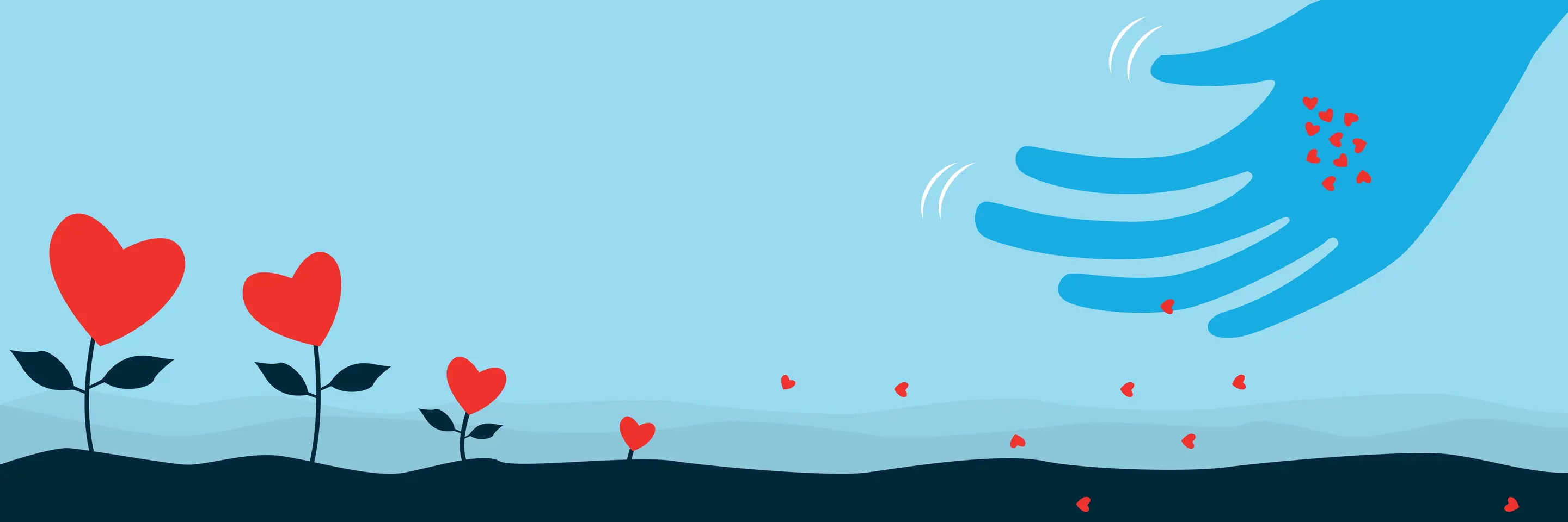 Illustration of hand planting heart-shaped seeds