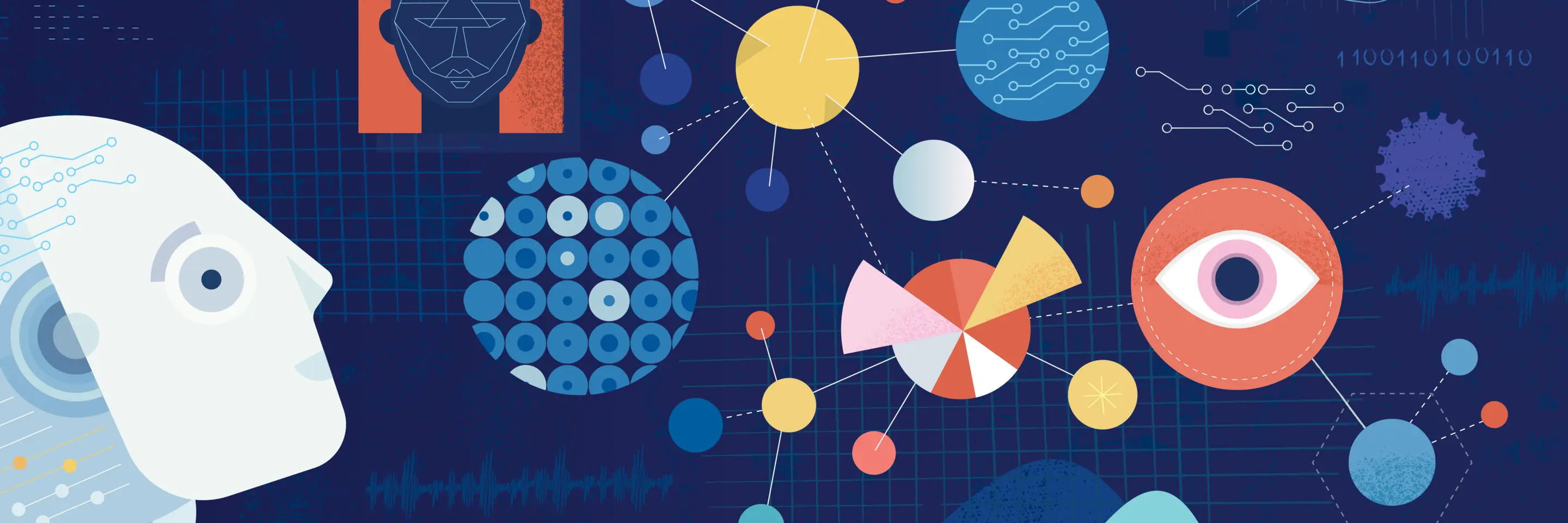 Artwork with abstract images relating to artificial intelligence and deep learning.