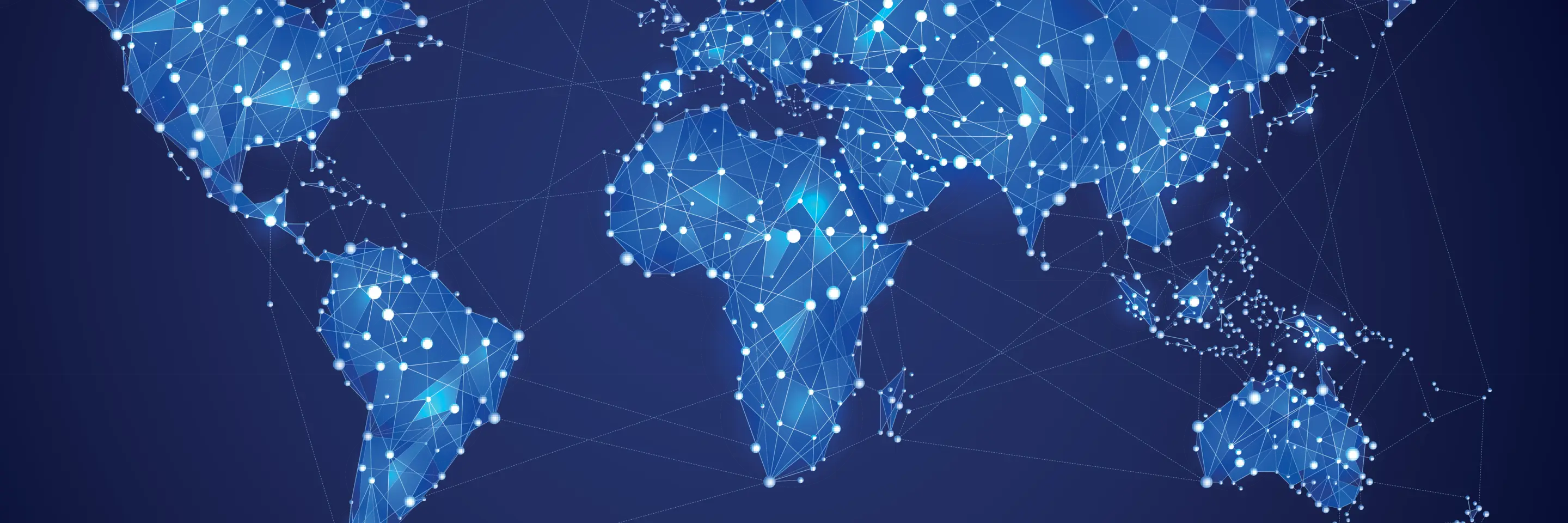 Illustration of network nodes across map of world