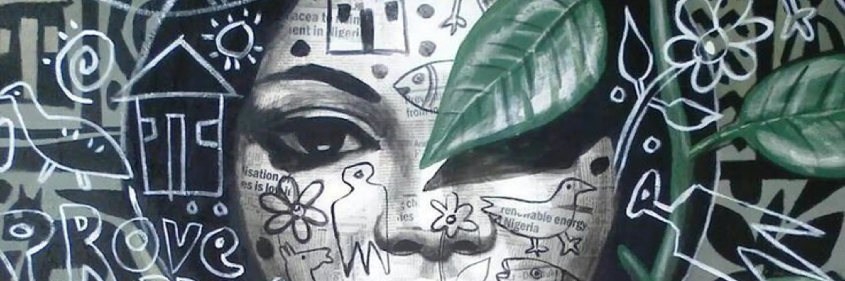 Drawing of african american women with red necklace and vines near her face