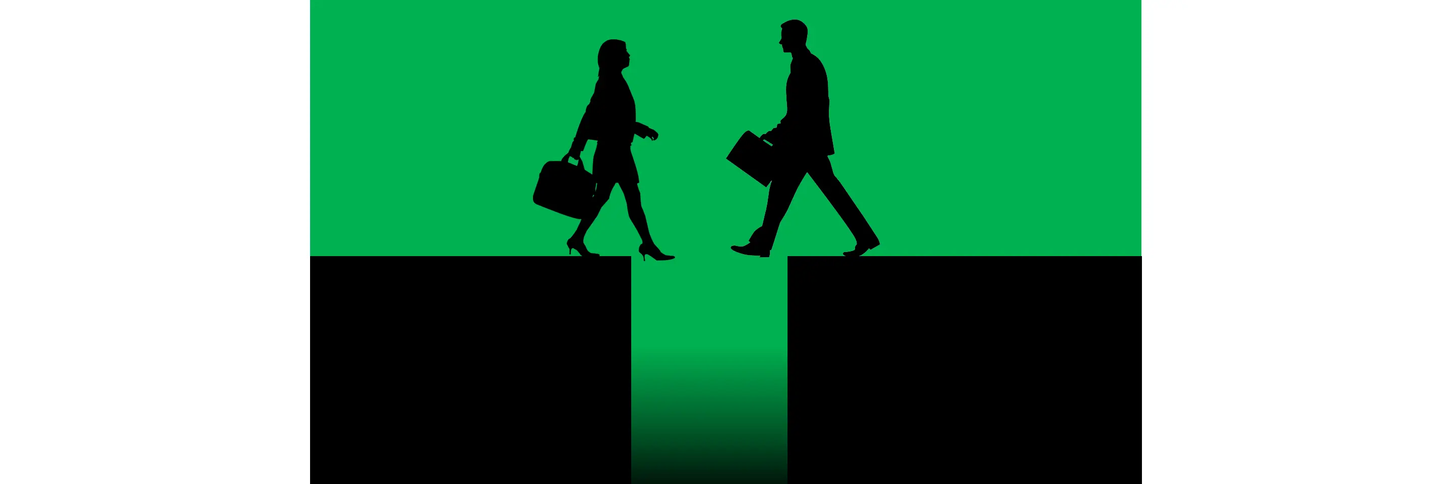 two business people carrying briefcases about to walk off a cliff