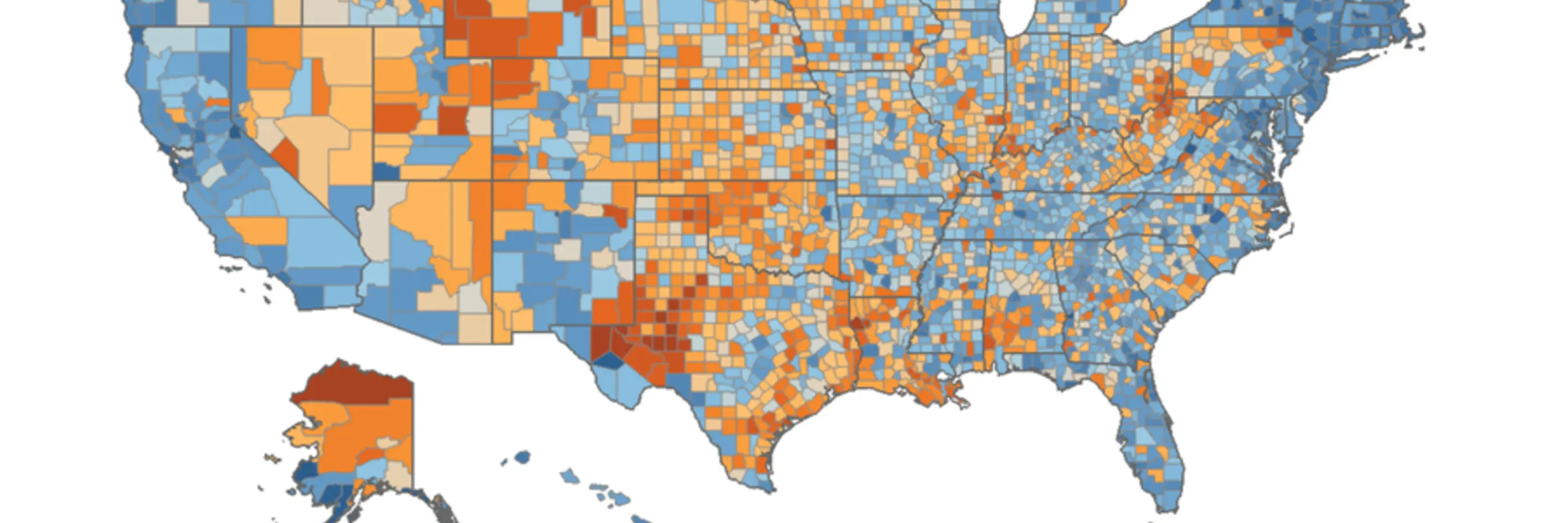 A map of the United States showing employment vulnerability during a transition to green energy