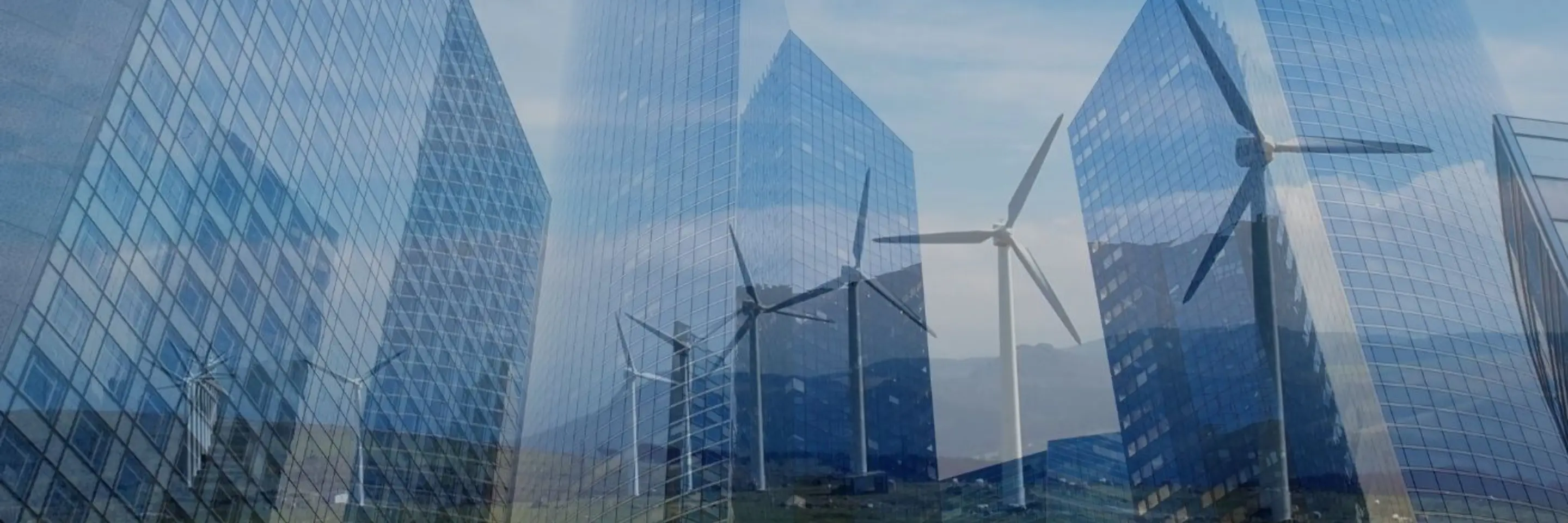 Windmills overlayed with skyscrapers
