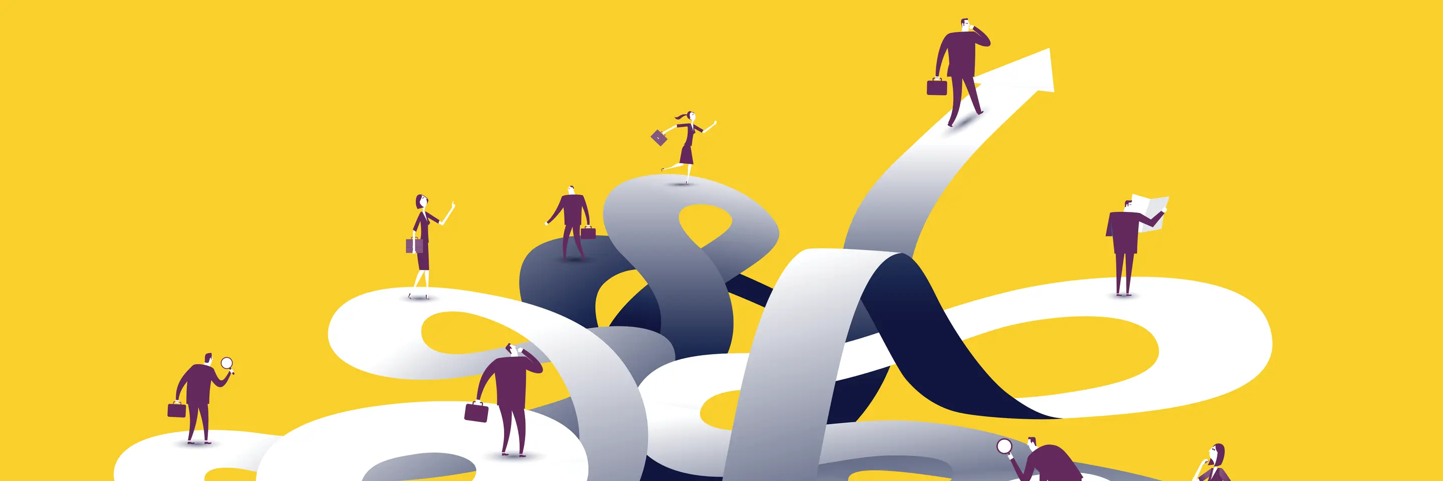 Illustration of people navigating a winding pathway