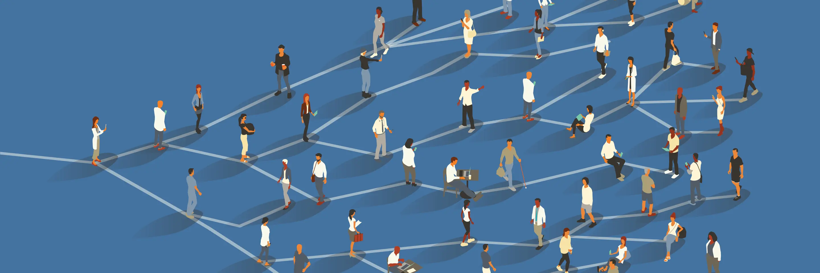Illustration of people connected via network nodes