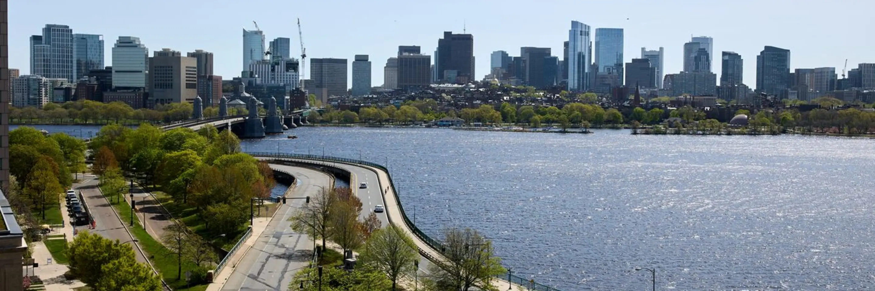 View of boston skyline over the Charles River from E62, looking in the direction of the Longfellow Bridge
