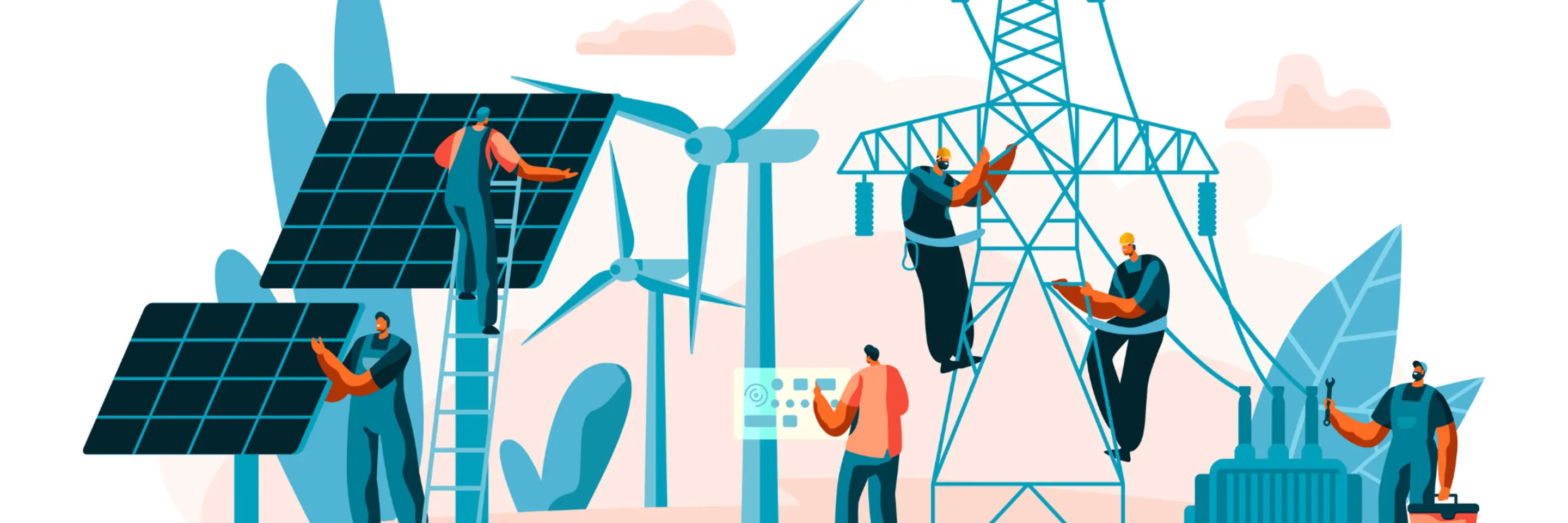 electric utilities illustration - solar, windmills