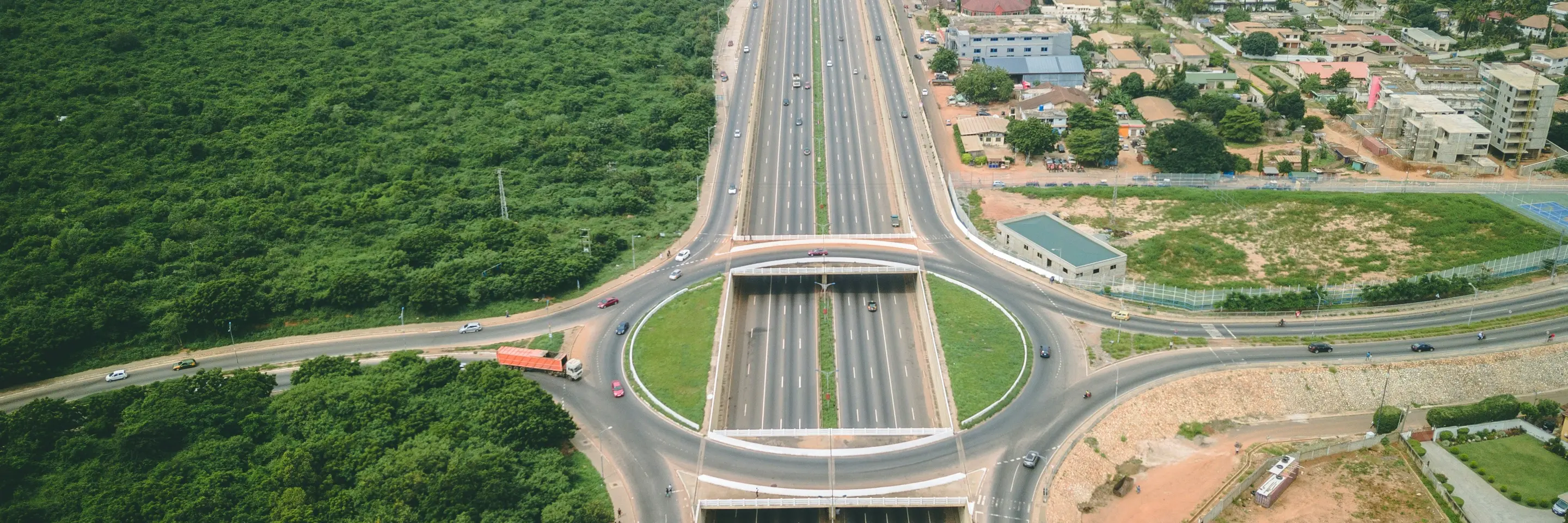 Drone Photograph of highway in Ghana