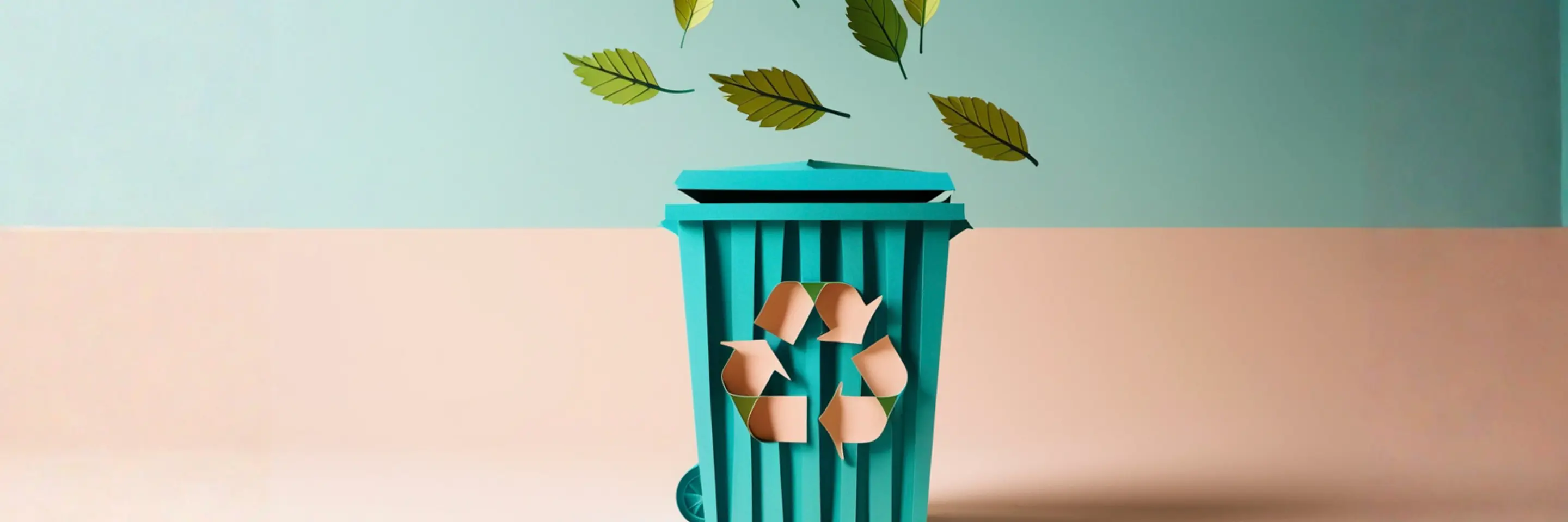 recycling bin with leaves falling into it