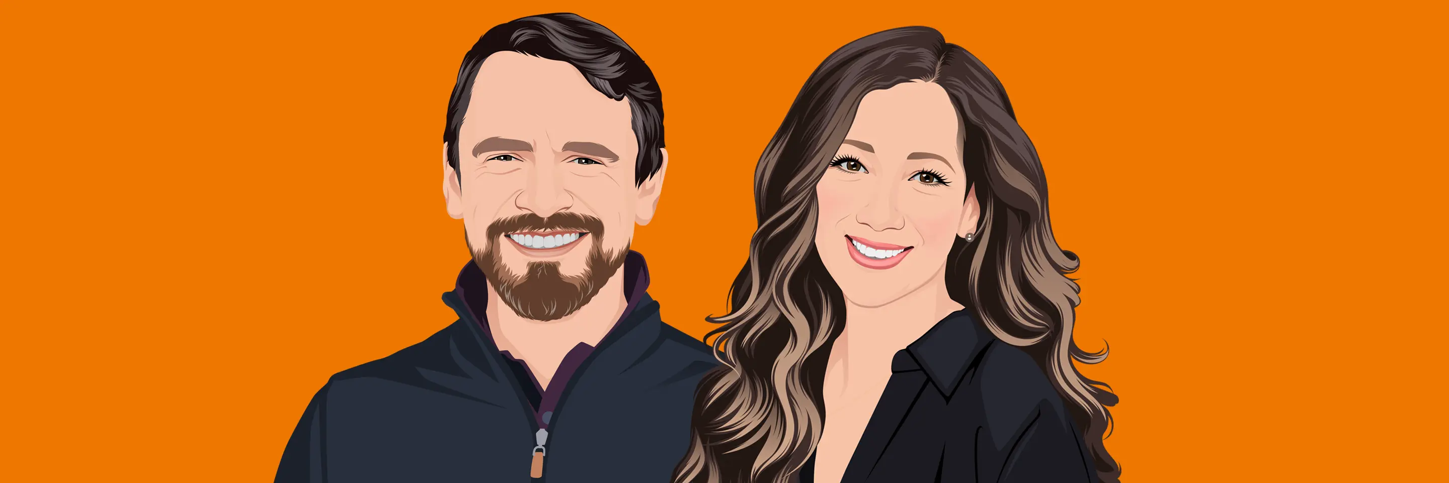 Illustration of man and woman, both smiling