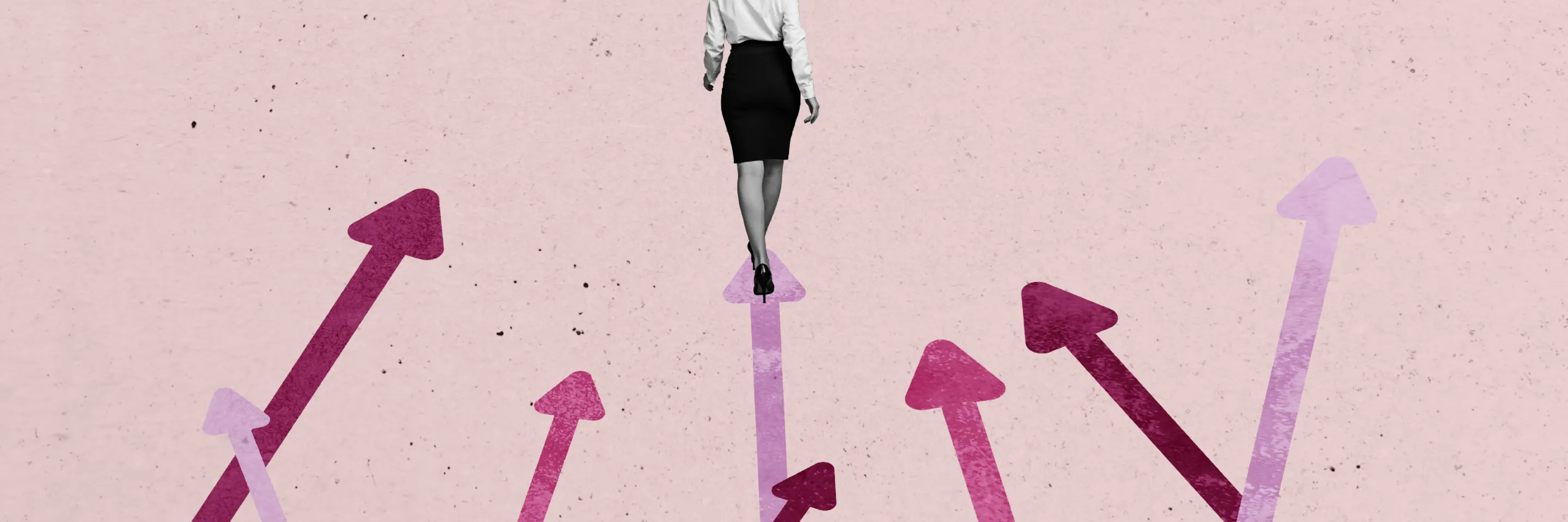 Illustration of woman walking along path surrounded by choices