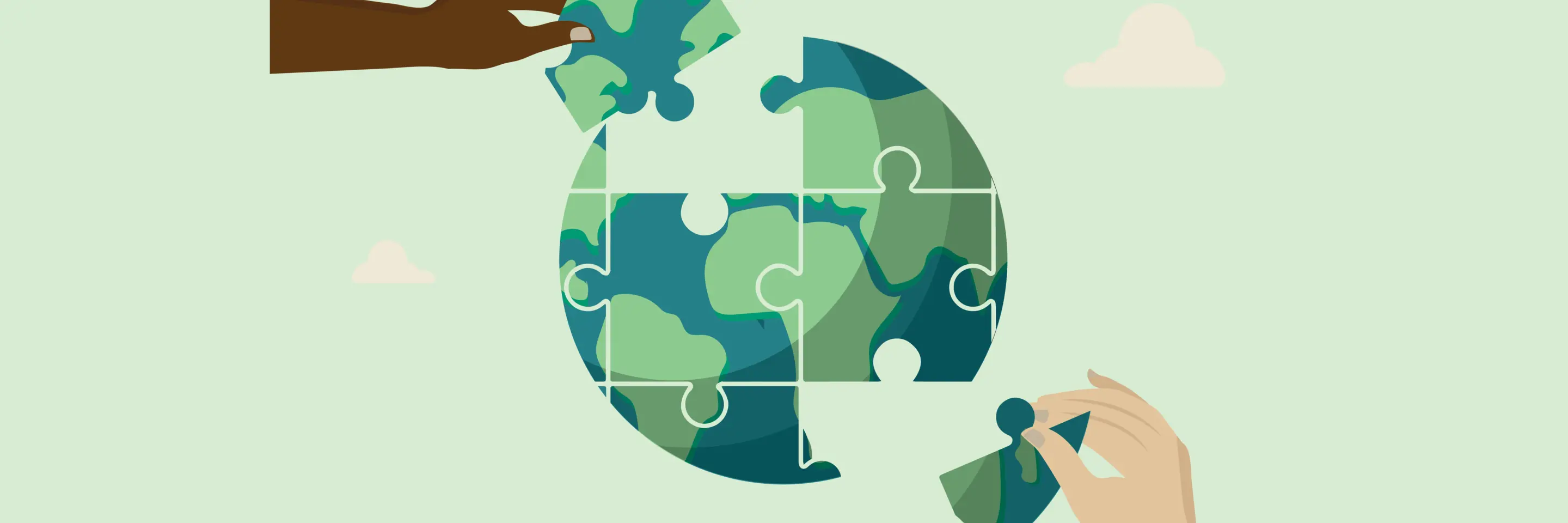 Illustration of earth as puzzle being put together