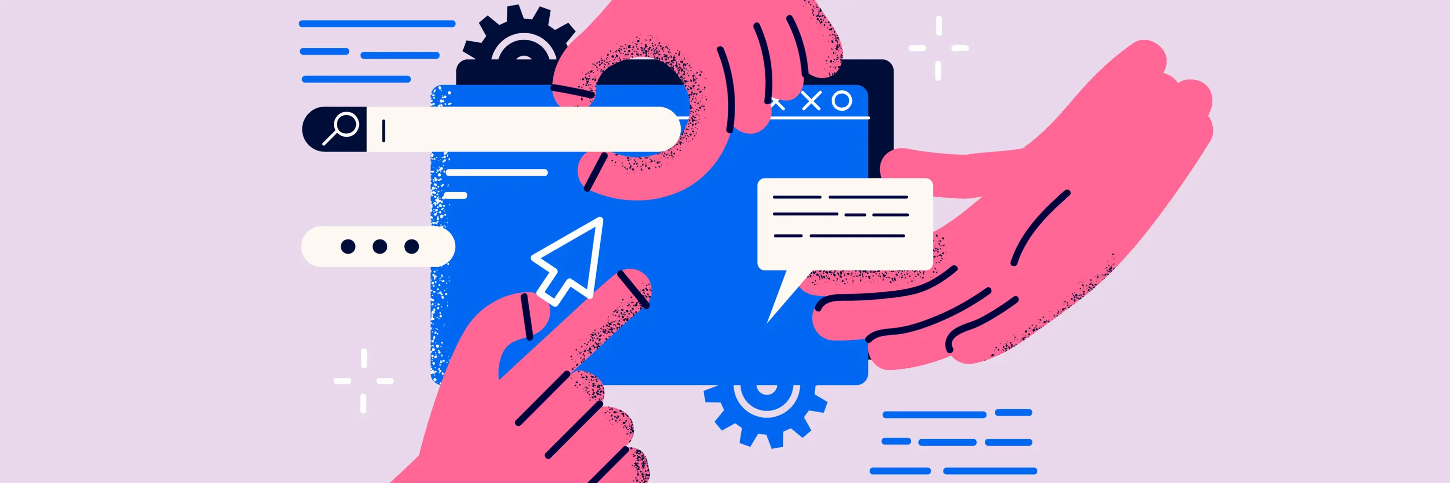 Illustration of hands manipulating widgets on a screen