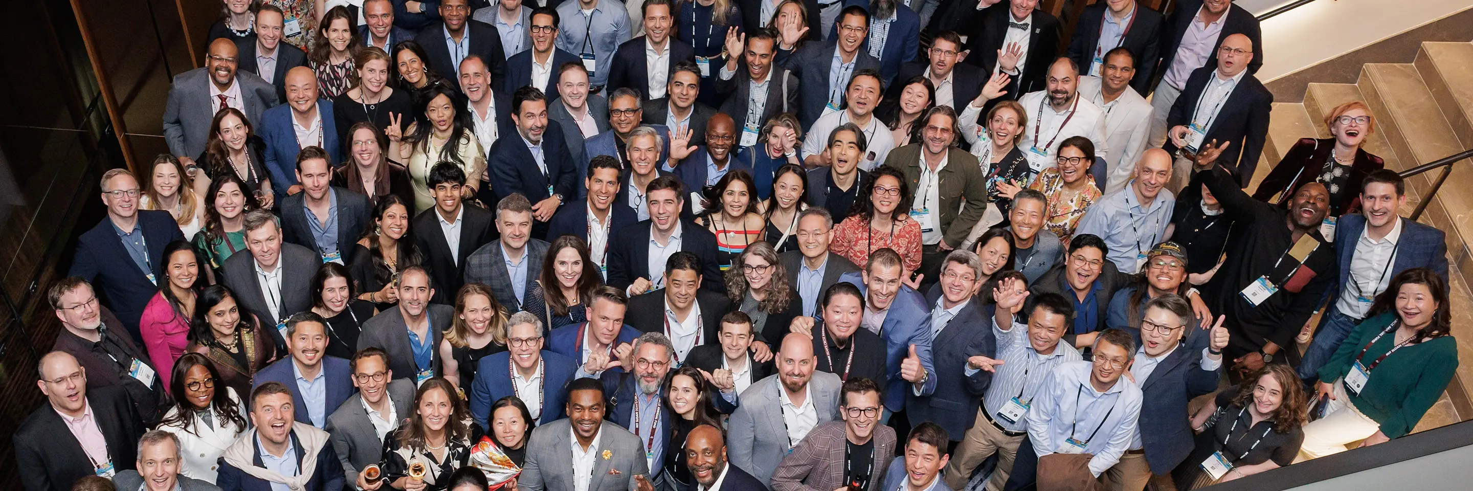 Large group of people pose for photo