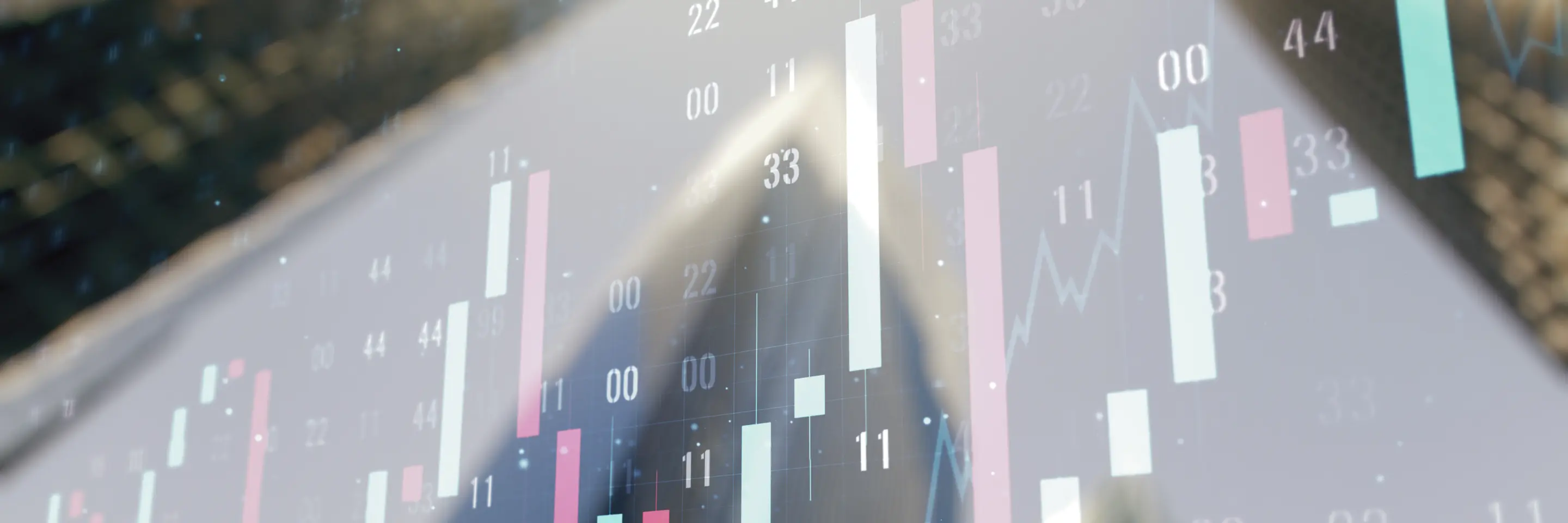Numbers over city skyline