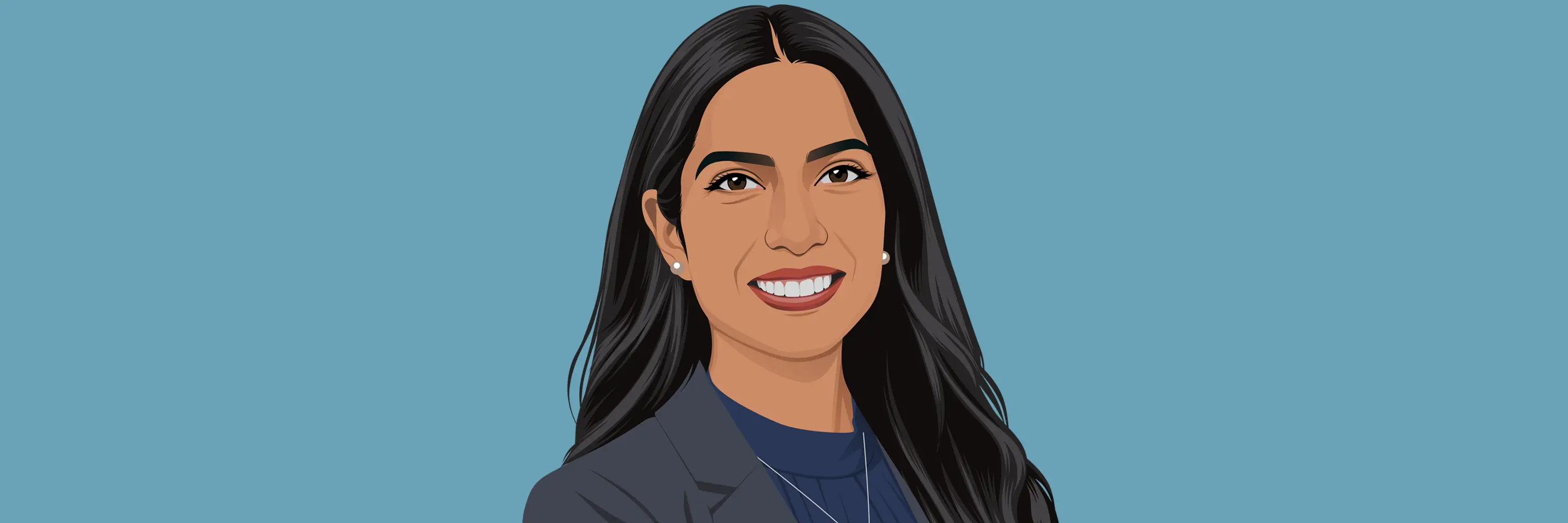 Illustration of smiling woman in business casual apparel.