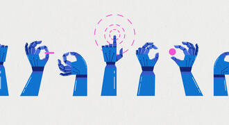 Illustration of robot hands doing a variety of things 