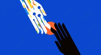 AI and human hand touching