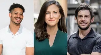 3 headshots in one image: Feliz, Malina, and Auerbach