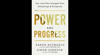 The cover for the book Power and Progress, which reads "Power and Progress: Our 1000-Year Struggle Over Technology and Prosperity by Daron Acemoglu and Simon Johnson"