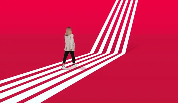 A person walks on a path that becomes a ladder