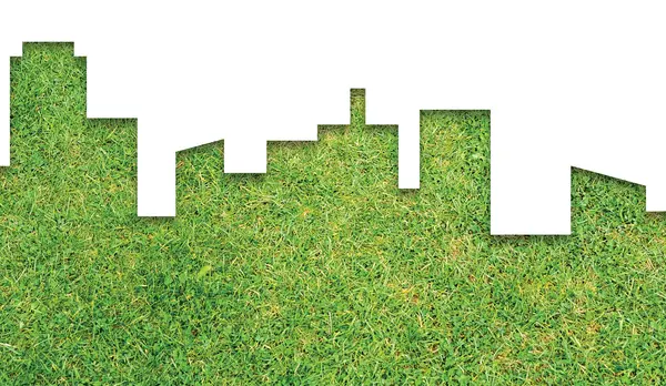 A city skyline silhouette made of grass