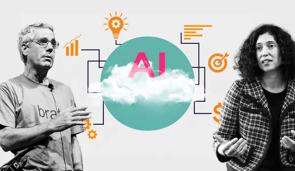 Bill Aulet and Jennifer Larios Berlin with AI imagery