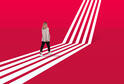 A person walks on a path that becomes a ladder
