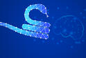 An AI looking snake with digital brain and network connection lines in the background