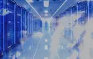 Clouds/carbon emission floating through a data center