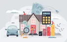Energy bills and expensive payment for house utilities tiny person concept. High cost for heating, electricity and water consumption vector illustration. Financial budget calculation and rising prices