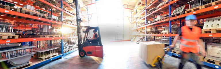 Warehouse floor with workers