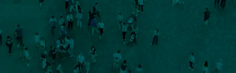 View from above of people walking on a street