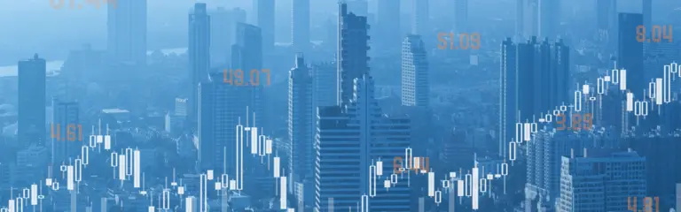City with blue data imagery overlay
