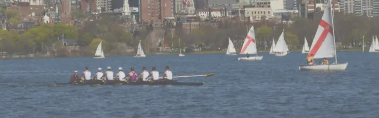 Rowers and sailboats on the Charles River
